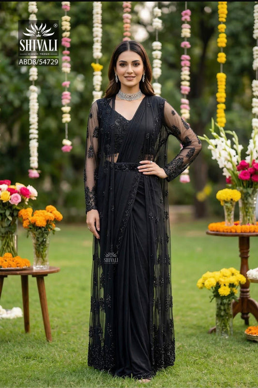 MIDNIGHT NOIR DRAPED SAREE SET