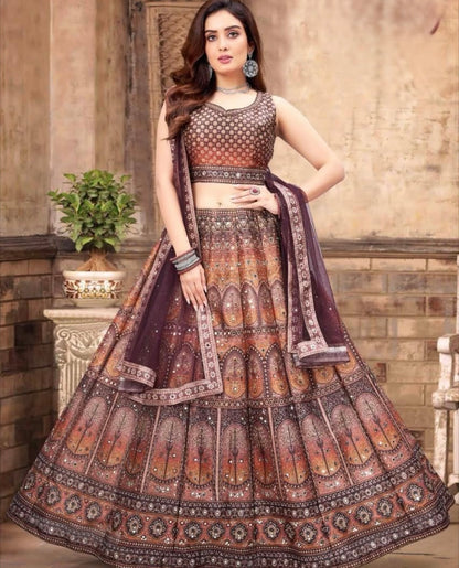 Beautiful designer digital print silk lengha choli