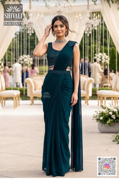GOLDEN GLOW LUXE DRAPED SAREE SET