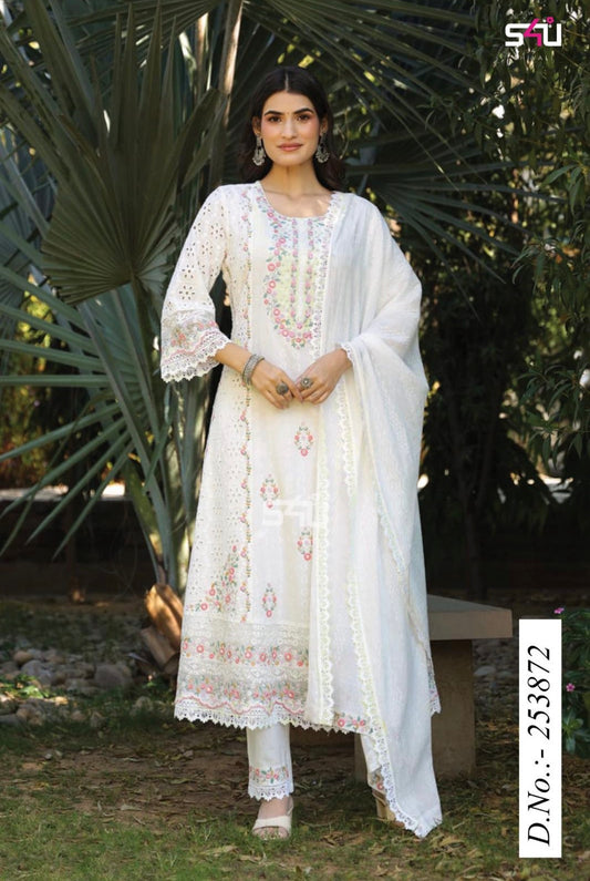 Beautiful designer Pure Mal Cotton Chikankari Anarkali Set
