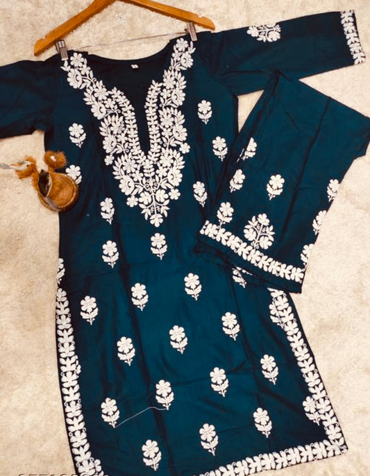 Beautiful designer lucknowi embroidery Kurti plazo