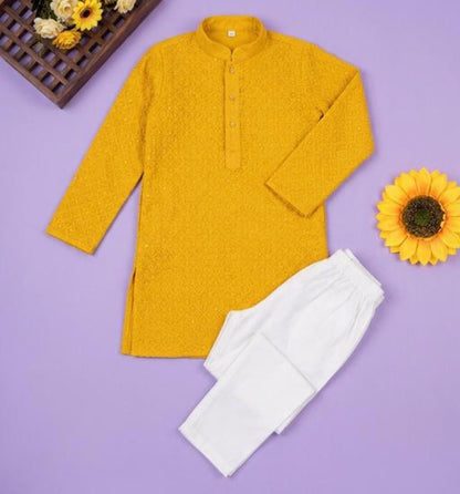 Beautiful designer chikankari kurta pyjama for baby boys