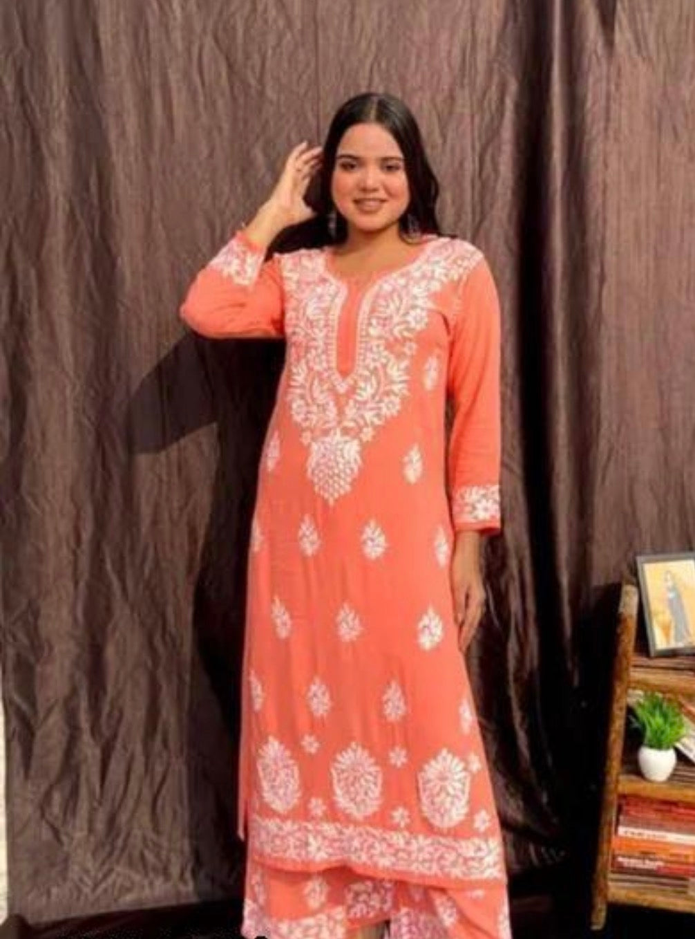 Beautiful designer lucknowi embroidery Kurti plazo