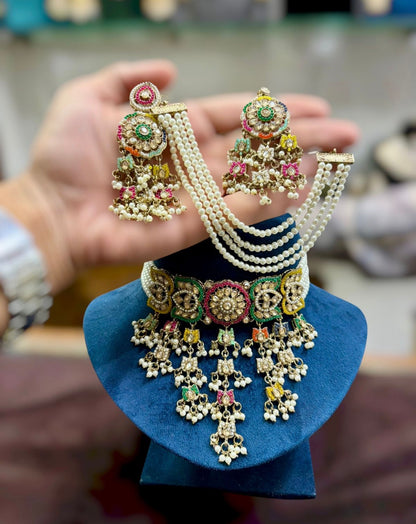 Beautiful designer multicolor choker necklace set