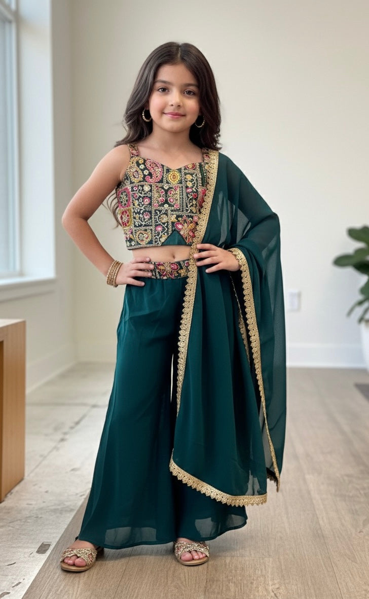 Beautiful designer crop top plazo suit