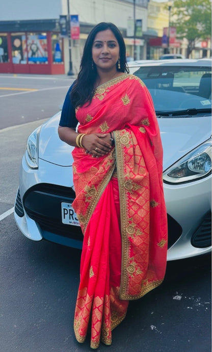 Beautiful designer heavily embroidery silk saree