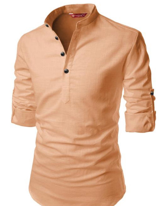 Beautiful designer Men's Slim Fit Full Sleeve Yellow Cotton Short Kurta