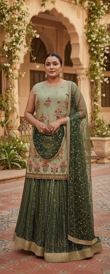 Beautiful designer long top lengha suit