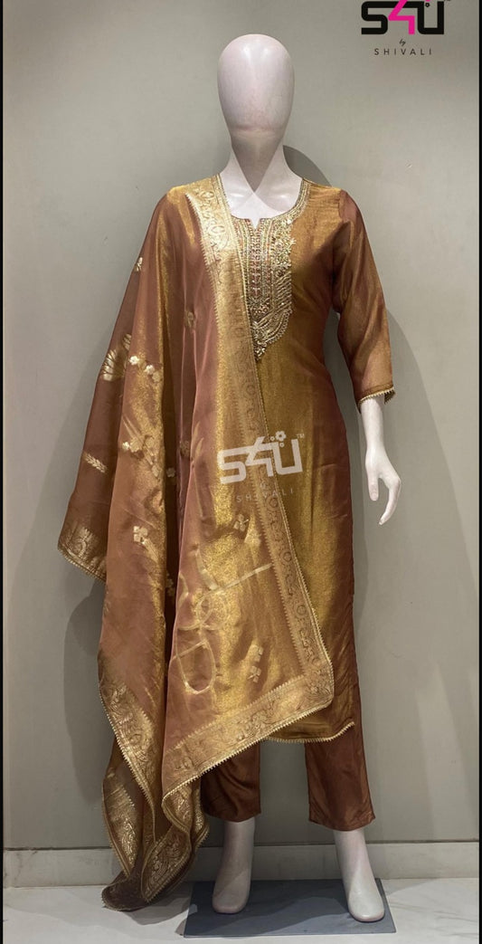Beautiful designer Embroidered Jimmy Choo Silk Kurta Pant Dupatta Set