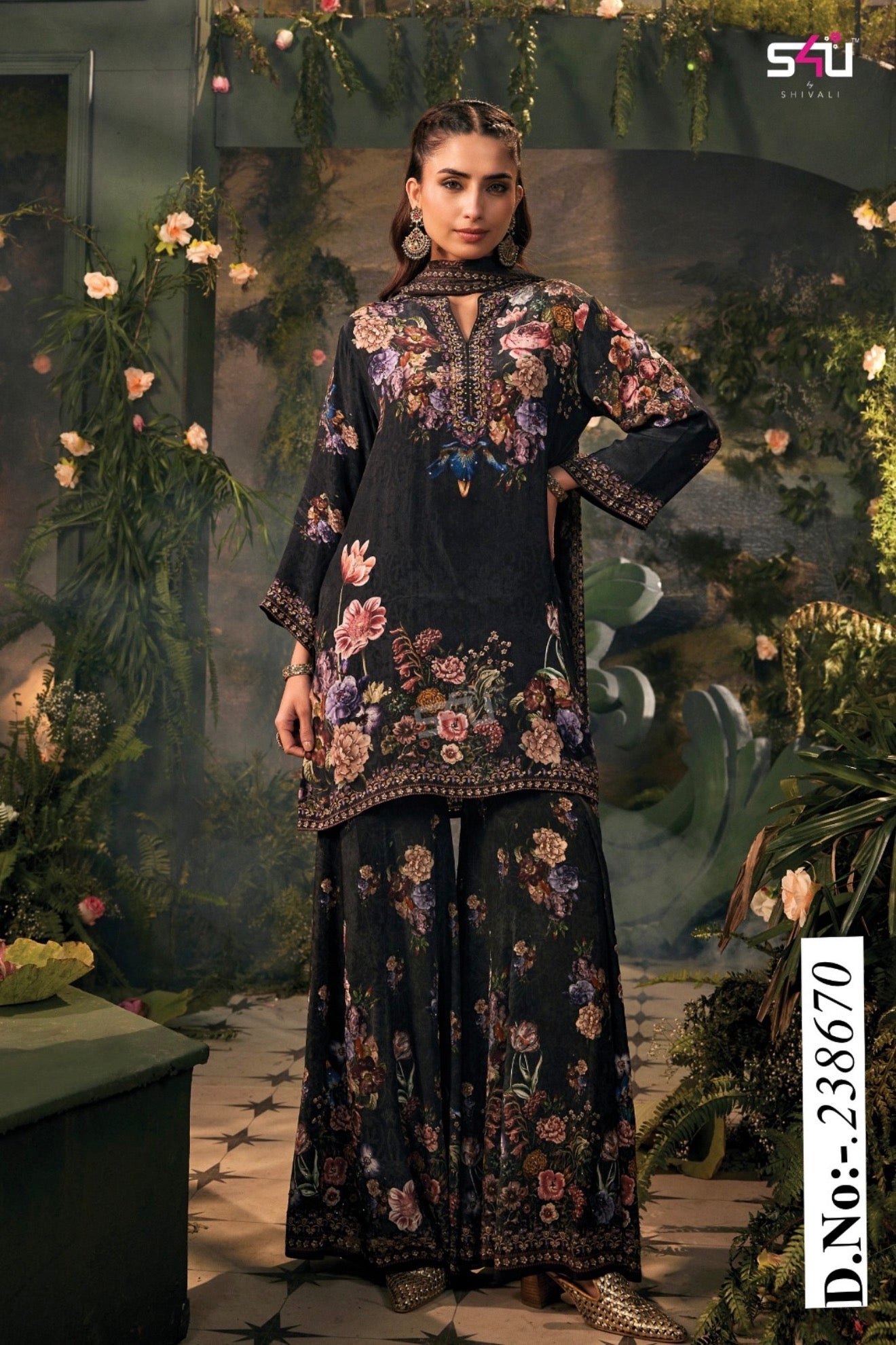Beautiful designer floral sharara suit