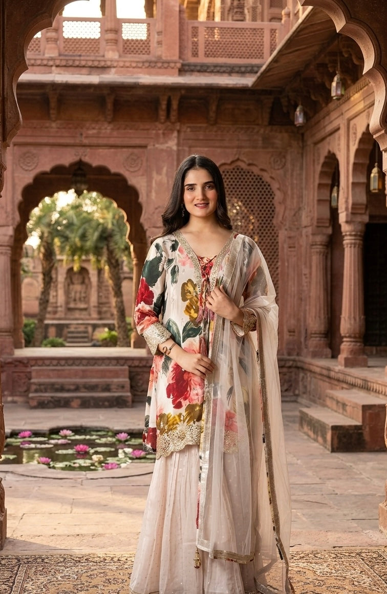 Beautiful designer digital print sharara suit