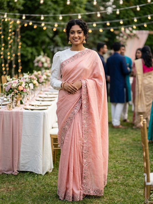 Beautiful crepe silk sequins work saree