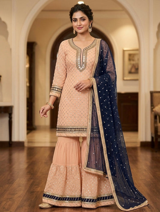 Beautiful designer sharara suit with mirror work