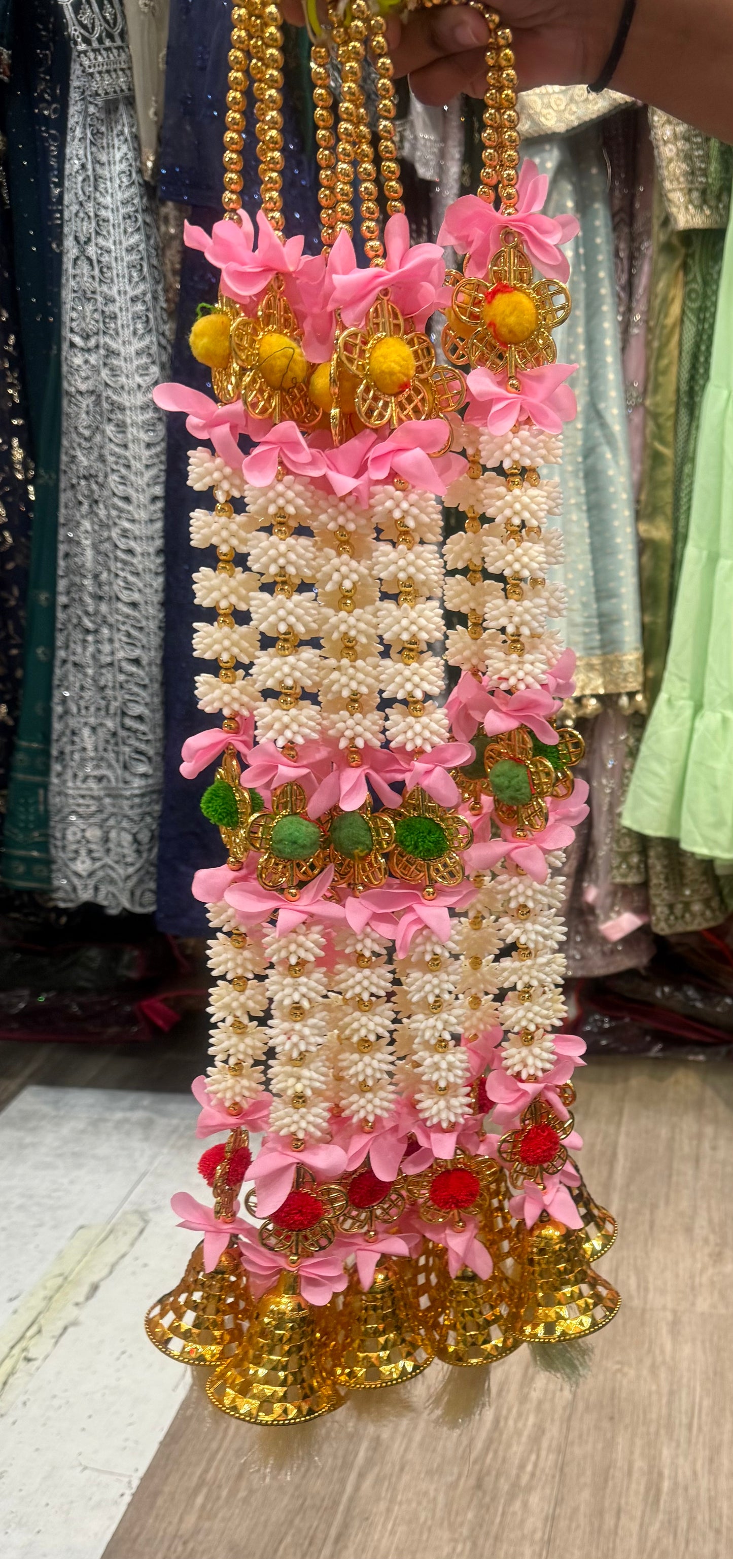 Artificial Mogra Rose Bell Garlands Fluffy Jasmine Creeper Latkan for Wedding, Haldi, Pooja, Diwali, Home Door Backdrop & Festive Decor