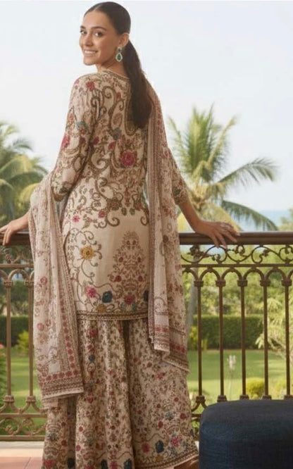 Beautiful designer floral sharara suit