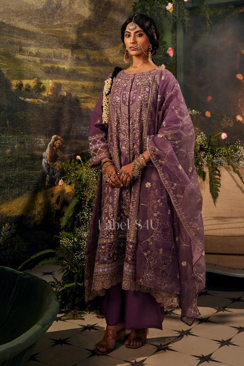 Beautiful designer Plum Organza-Anarkali Set