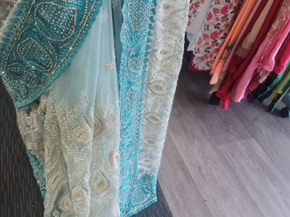 Beautiful designer fully lucknowi embroidery net saree