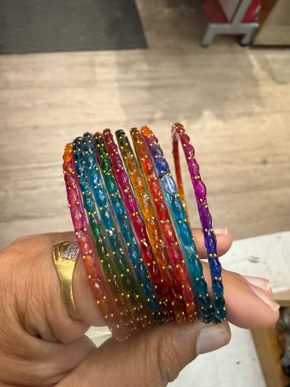 Beautiful designer multicolor raindrop bangles set