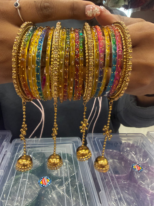 Beautiful designer glass bangles metal bangles set