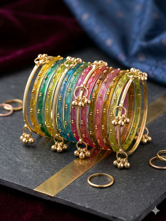 Beautiful designer multicolor raindrop bangles with Kashmiri bangles