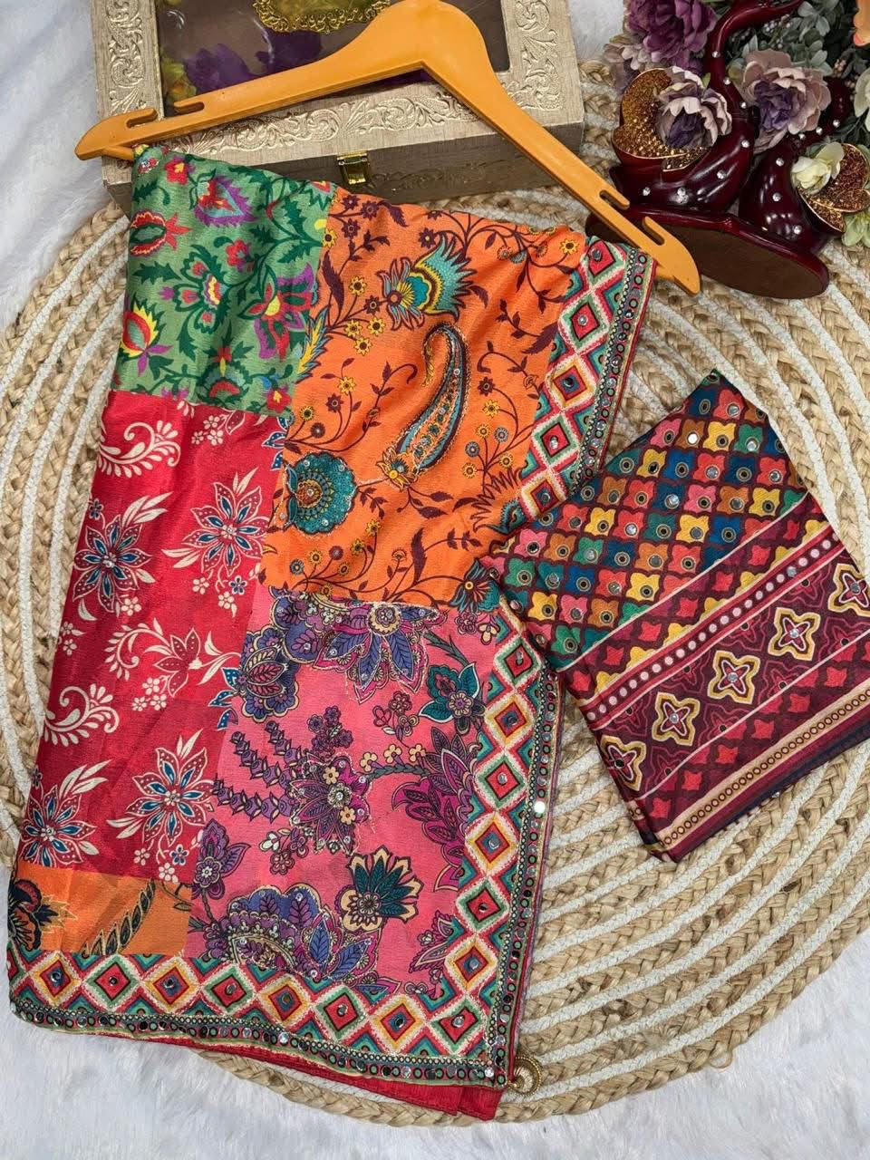 Beautiful designer multicolor saree