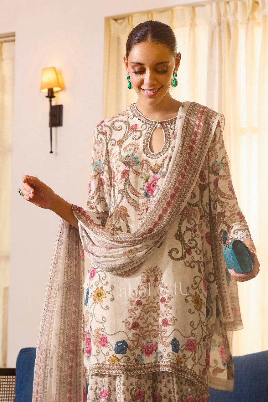 Beautiful designer floral sharara suit