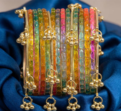 Beautiful designer multicolor raindrop bangles with Kashmiri bangles