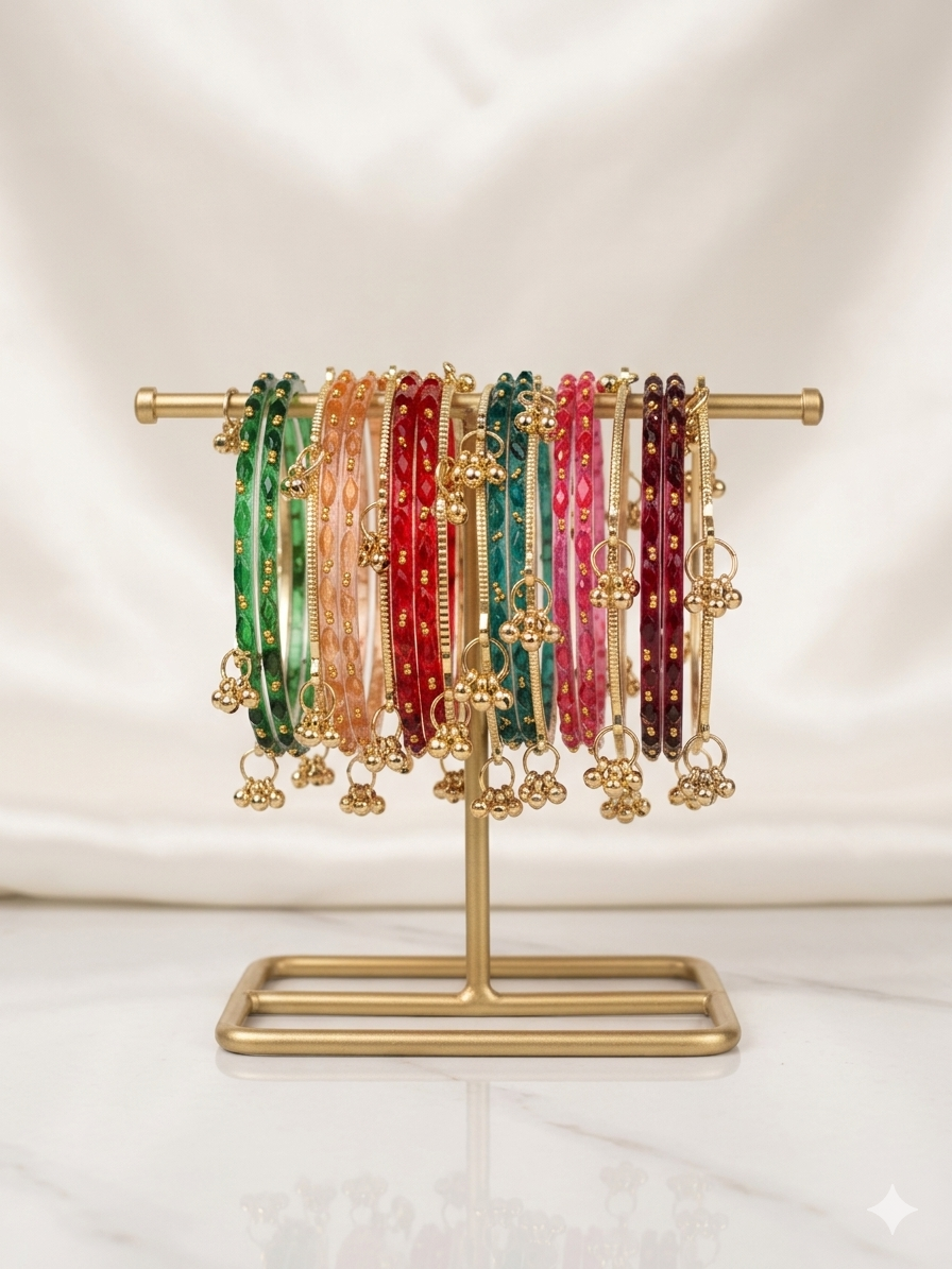 Beautiful designer multicolor raindrop bangles with Kashmiri bangles