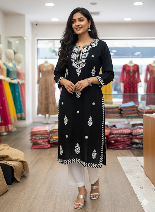 Beautiful designer lucknowi Embroidery geogrette Kurti