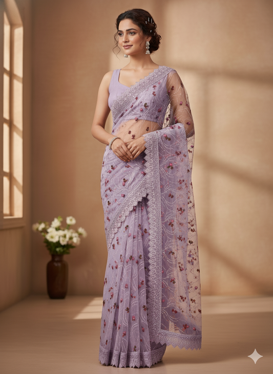 Beautiful designer fully embroidery net saree