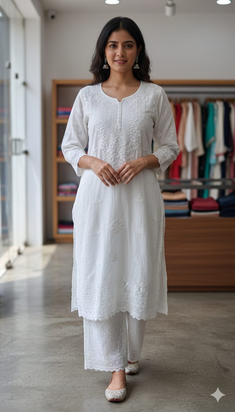 Beautiful designer lucknowi Embroidery Kurti plazo