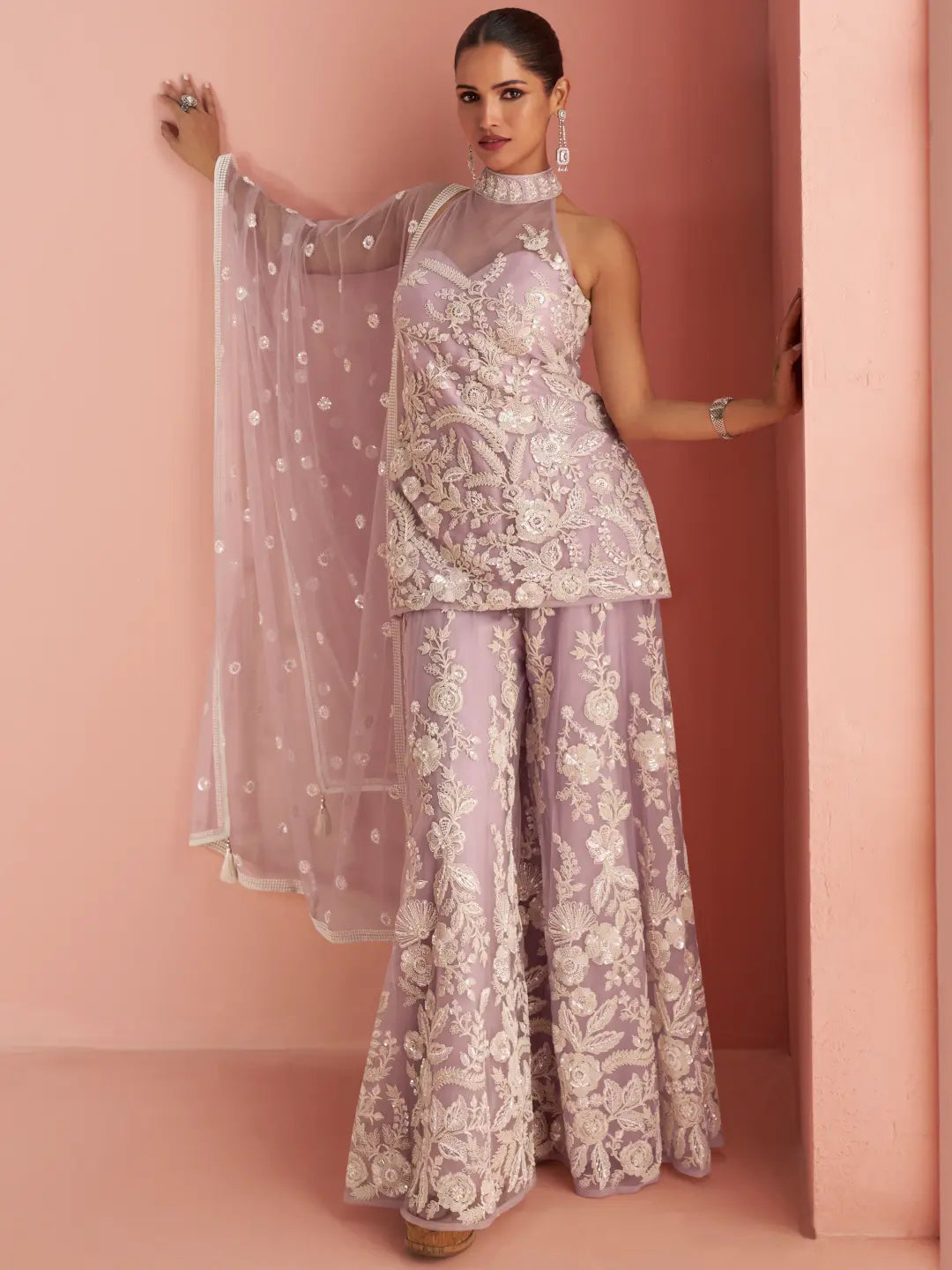 Beautiful designer plazo suit with embroidery