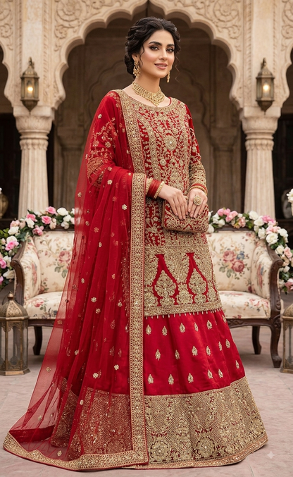 Beautiful designer Pakistani style bridal lengha suit