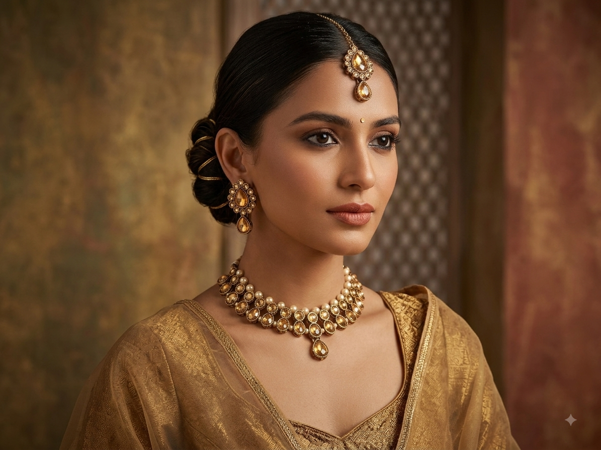 Beautiful designer necklace set with earring and bindi