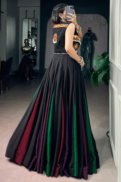 Black Multi-Panel Lehenga Choli with Embroidered Jacket