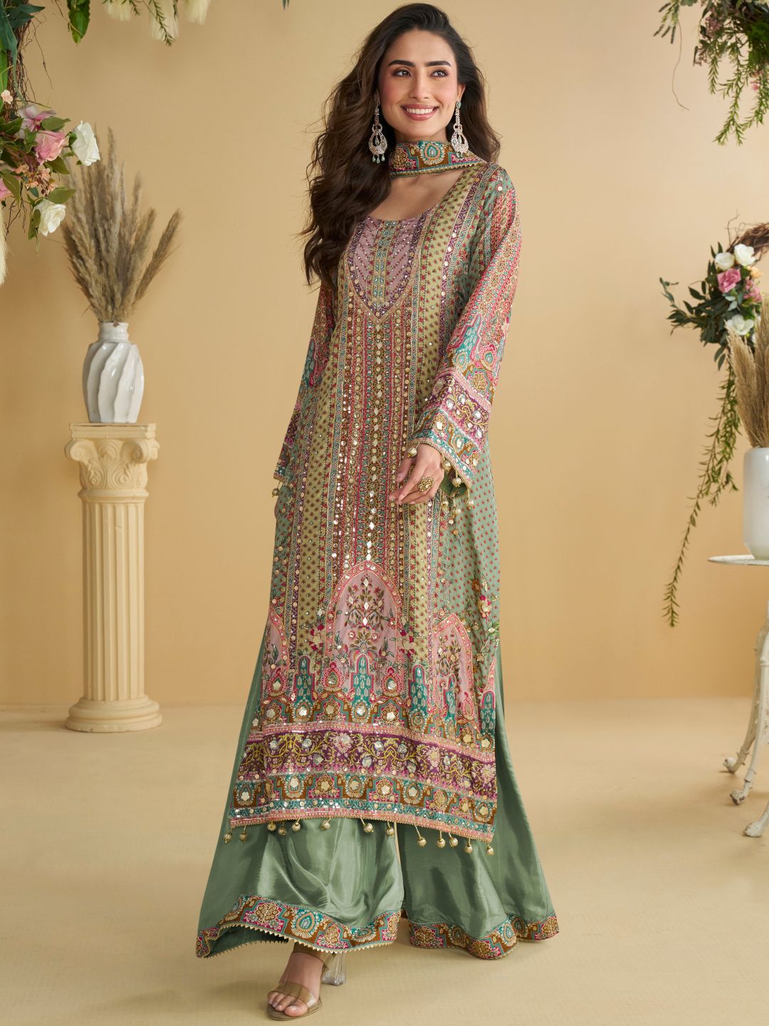 Beautiful designer fully embroidery plazo suit