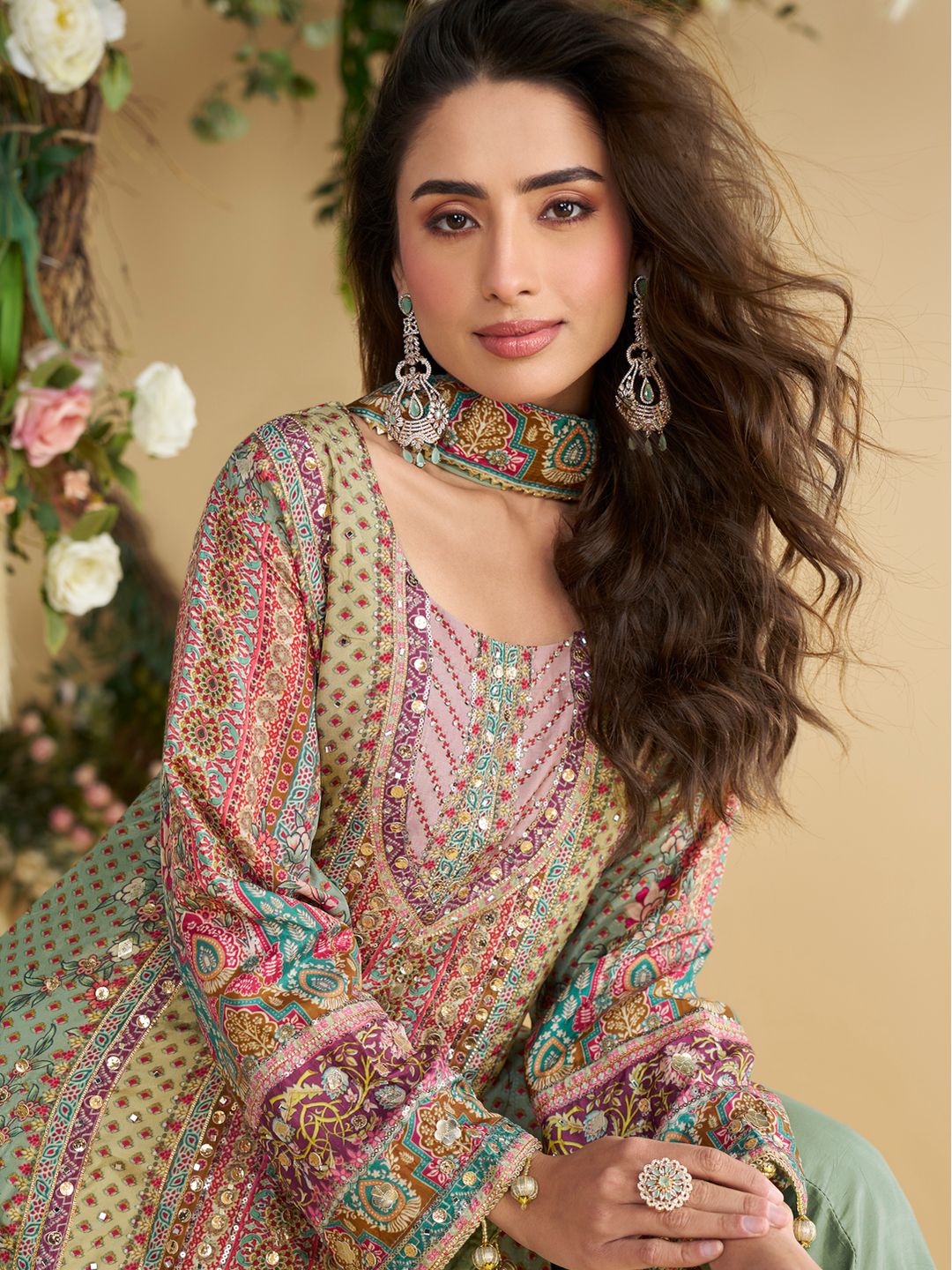 Beautiful designer fully embroidery plazo suit