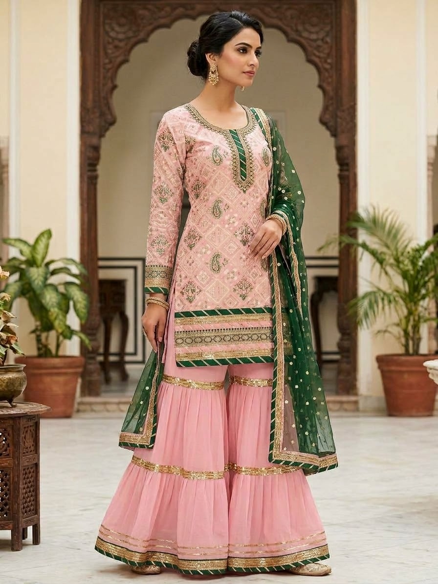 Beautiful designer sharara suit with lucknowi embroidery