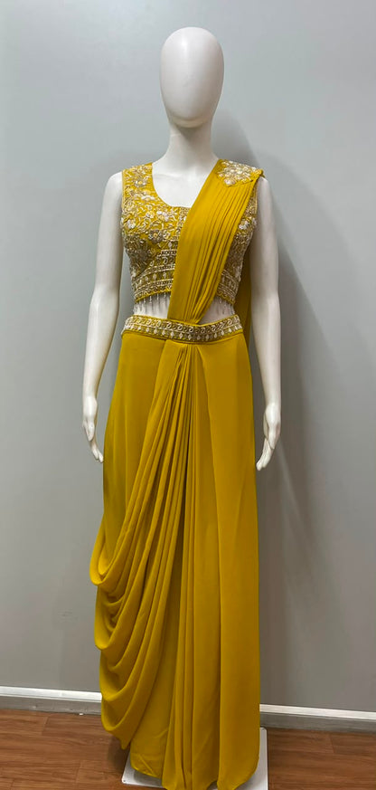 GOLDEN GLOW LUXE DRAPED SAREE SET