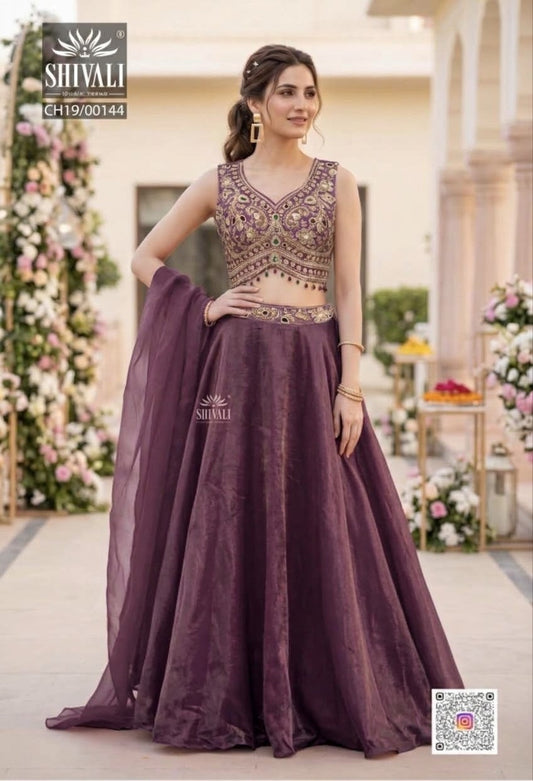 Beautiful lavender ANTIQUE GOLD JEWEL LEHENGA SET