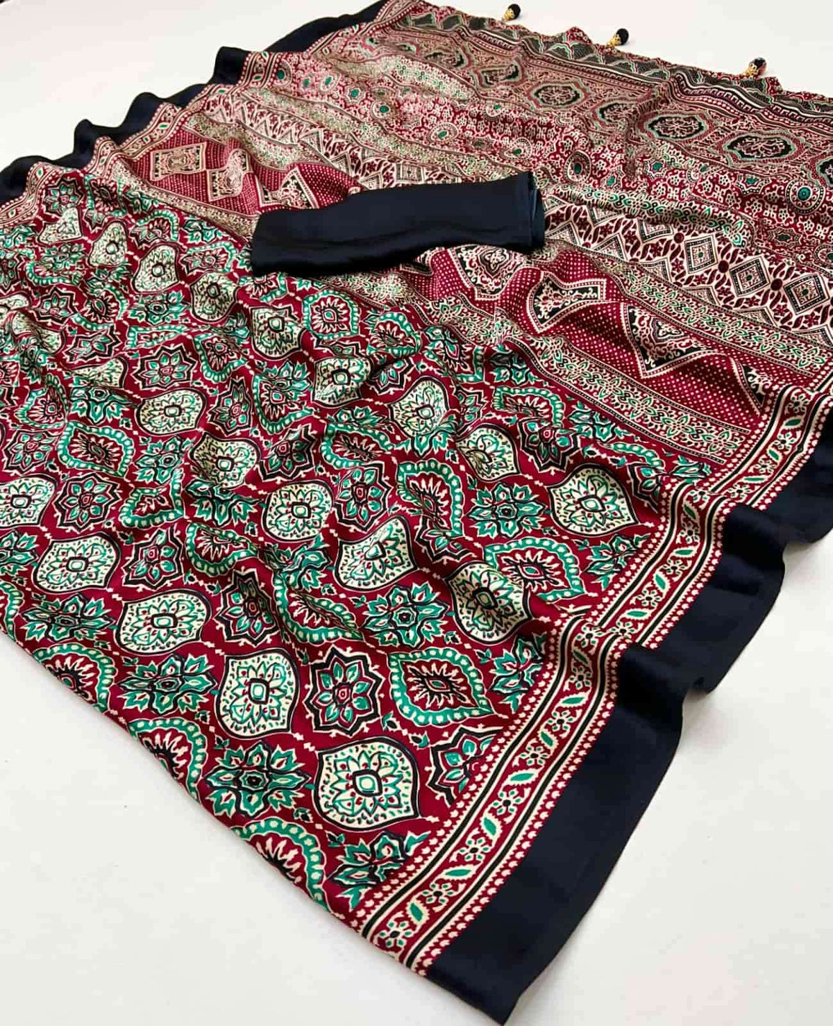 Beautiful designer Ajrakh Luxe Modal Silk Saree