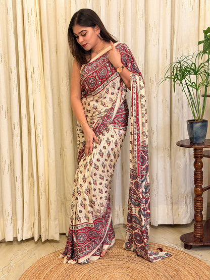 Beautiful designer Ajrakh Luxe Modal Silk Saree