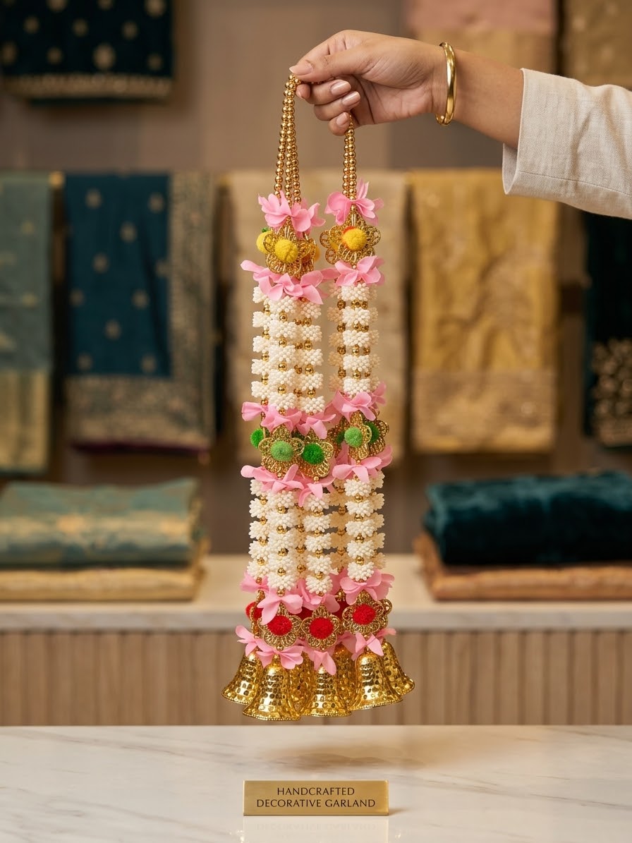 Artificial Mogra Rose Bell Garlands Fluffy Jasmine Creeper Latkan for Wedding, Haldi, Pooja, Diwali, Home Door Backdrop & Festive Decor