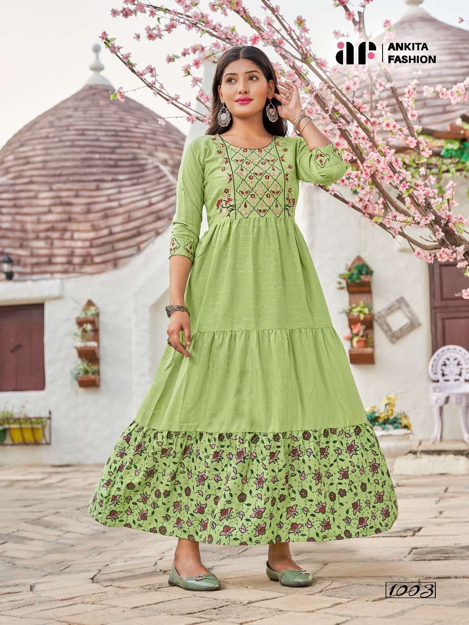 Beautiful designer embroidered flare kurti
