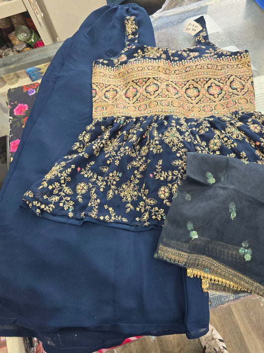 Beautiful designer short peplum skirt pants suit