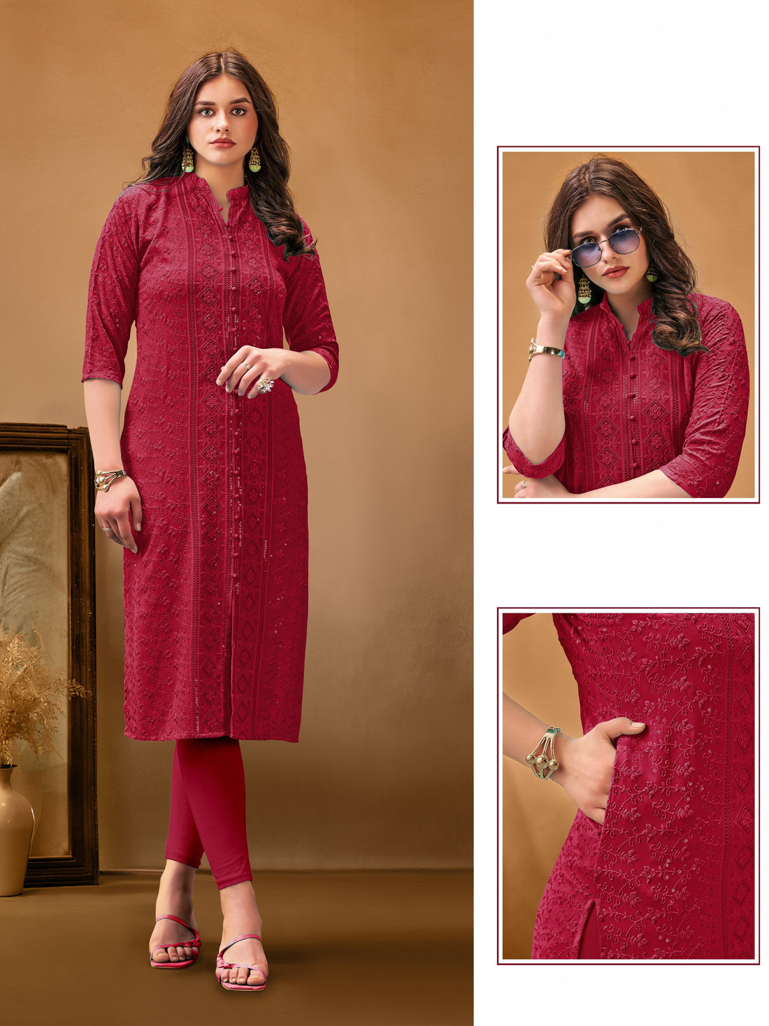 Beautiful designer CHIKANKARI SEQUENCE WORK KURTI