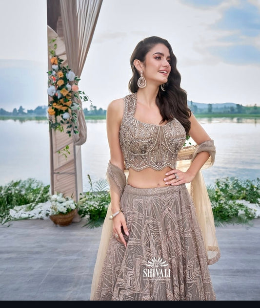 Beautiful designer heavily embroidery lengha  with corset blouse