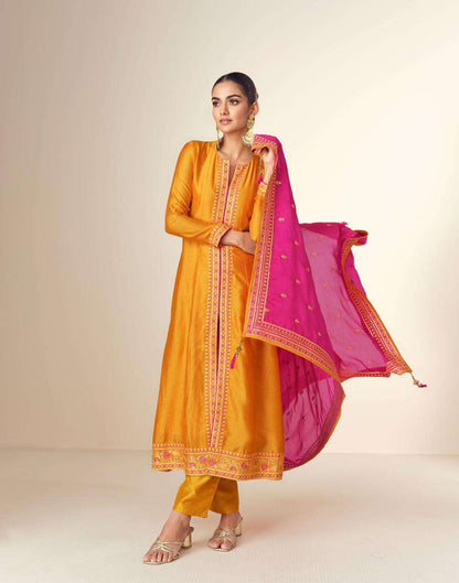 Beautiful designer Pakistani style suit with flare top front slit