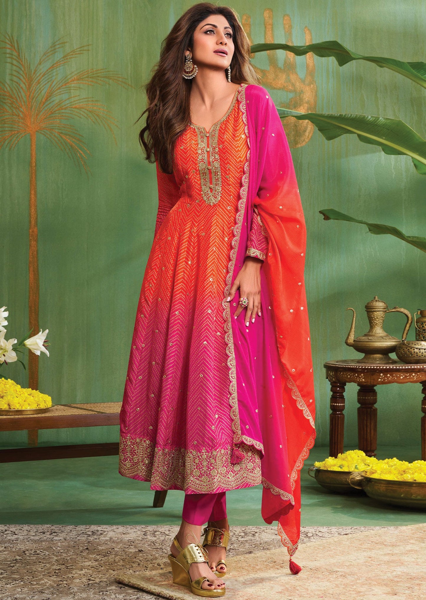 Beautiful designer bandhani anarkhali suit