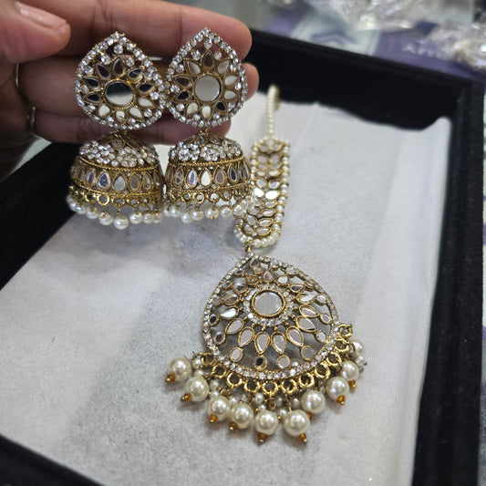 Beautiful designer jhumki earing and tikkah set